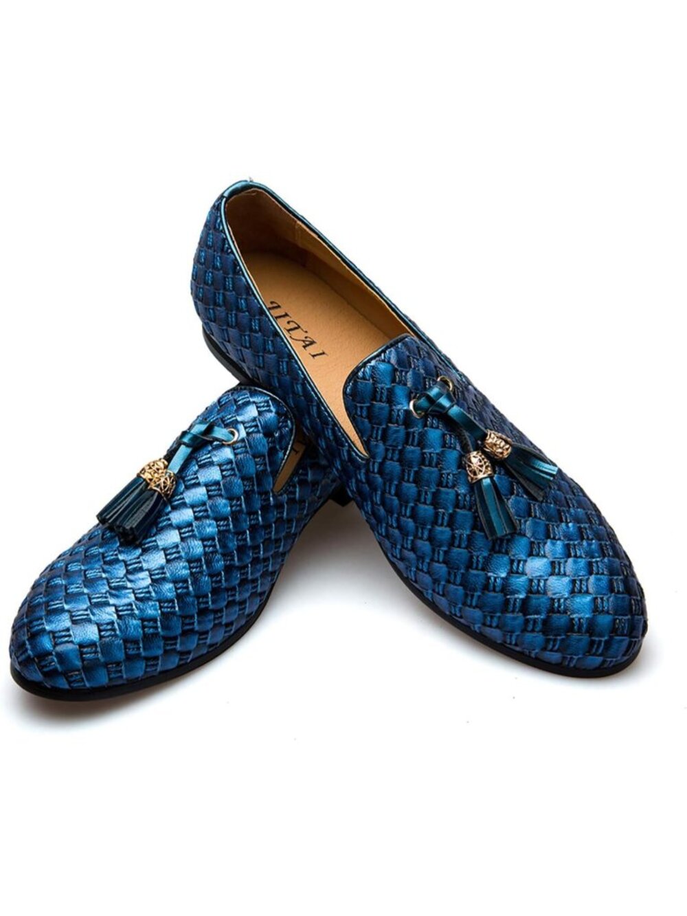 🆕Men's Blue Shine Vintage Velvet Embroidery Noble Loafer Shoes Slip-on Tassel